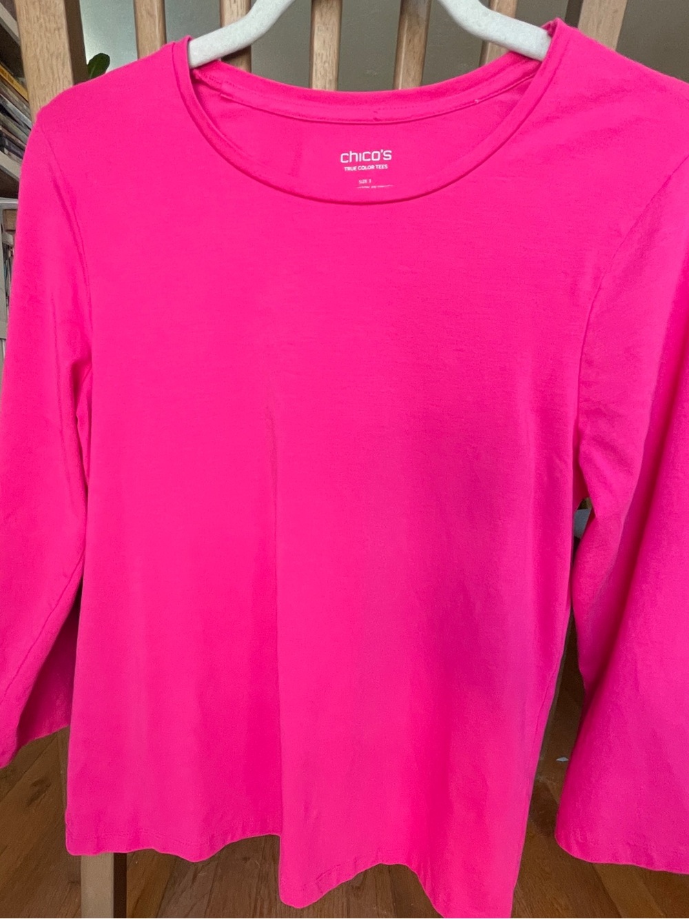 Chico's Hot Pink 3/4 Crew Neck | Size 8 or Med | Vacay, Beach, Tropical Colorful